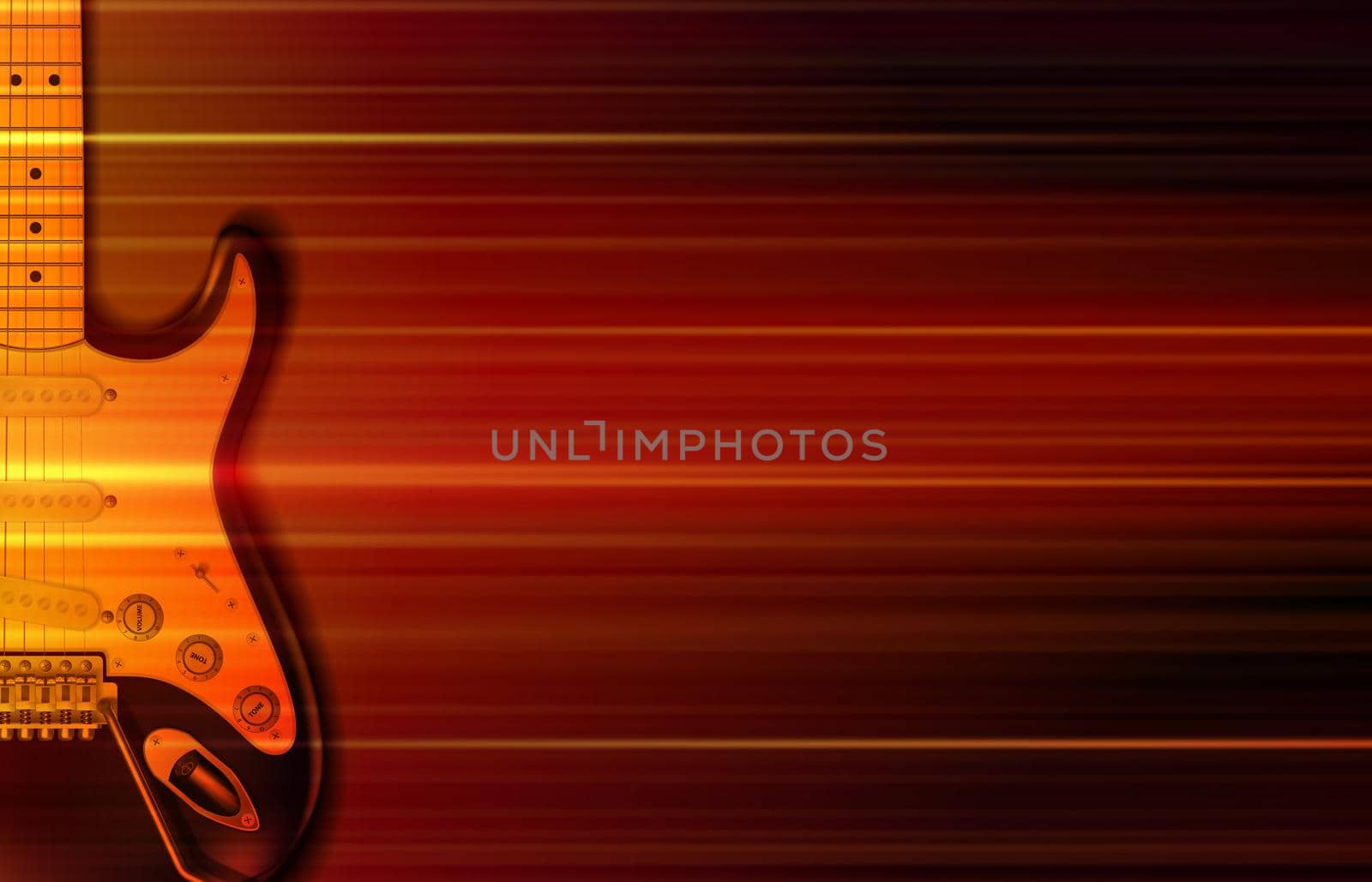 abstract blurred music background with electric guitar on red