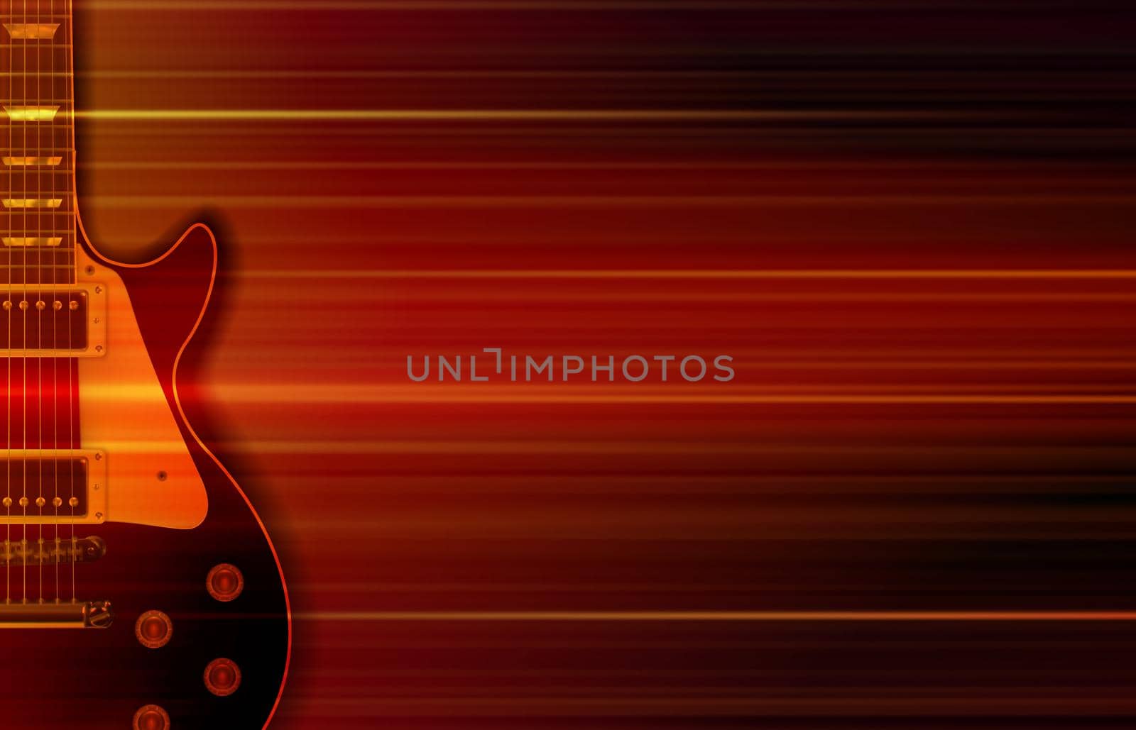 abstract blurred music background with classic electric guitar on red