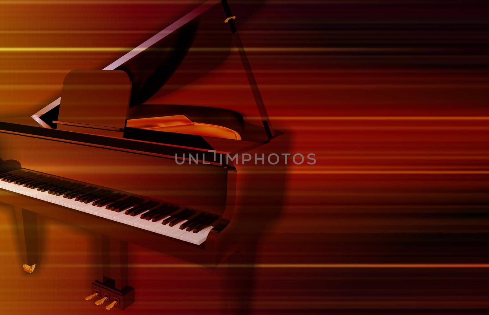 abstract blurred music background with grand piano on red