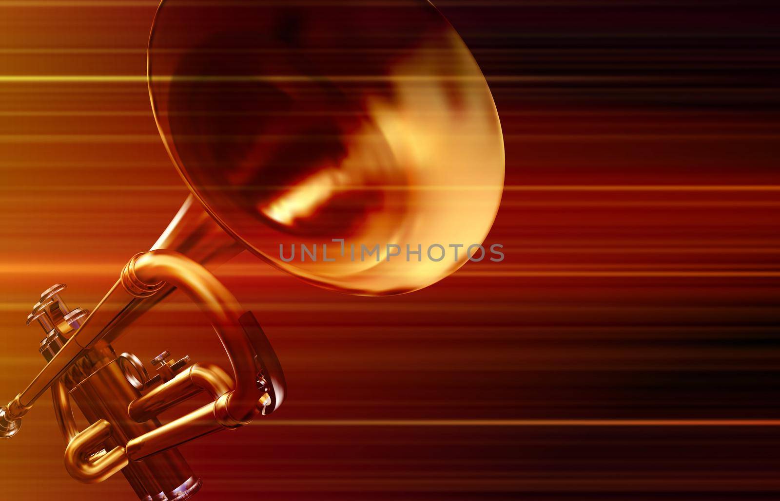 abstract blurred music background with trumpet on red