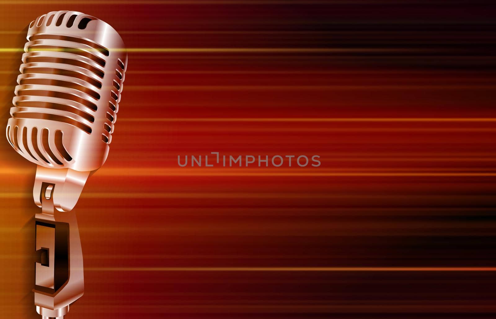 abstract blurred music background with retro microphone on red