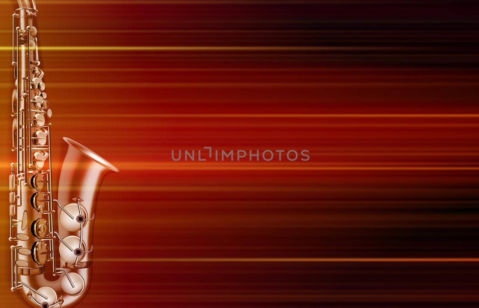 abstract blurred music background with saxophone on red