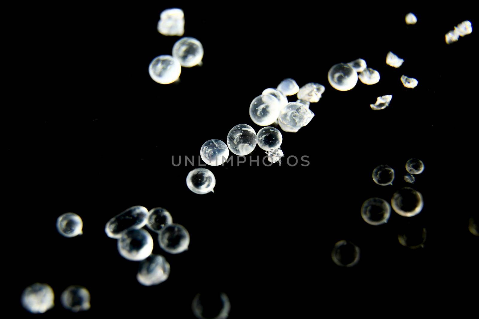 Silica Gel Beads on black background. Macro photography.