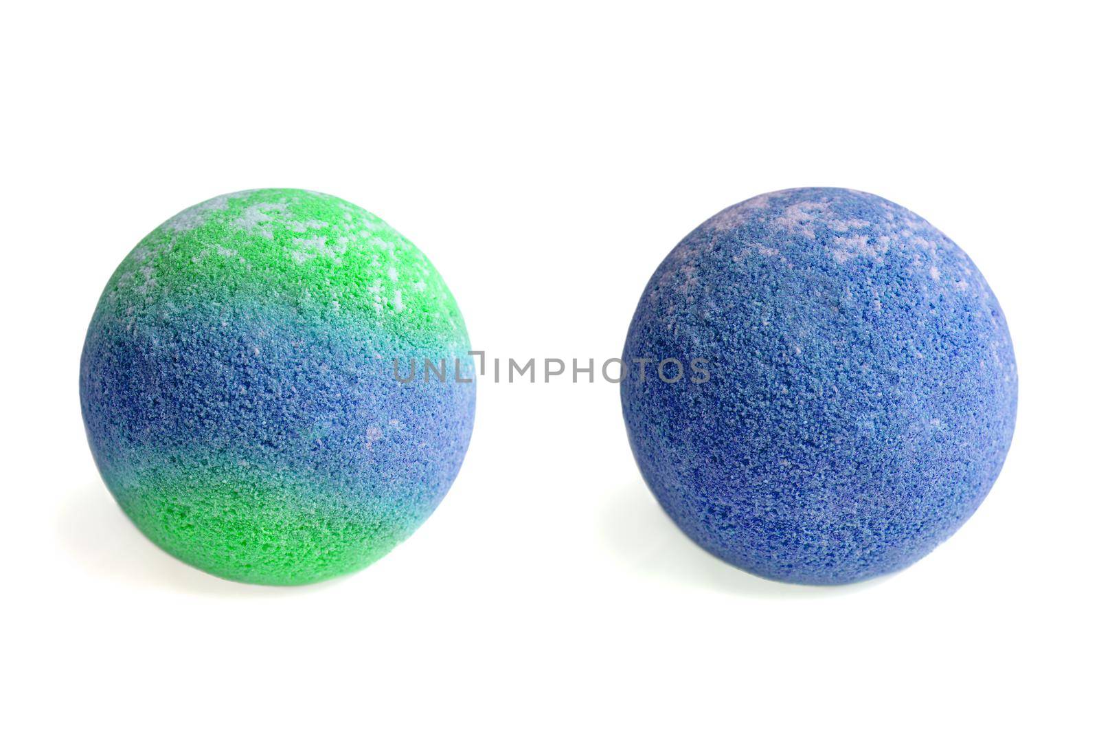 Set of aromatic bath bombs on a white background. aromatic bath balls of different colors