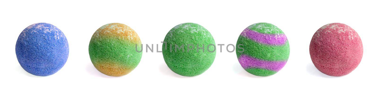 Set of aromatic bath bombs on a white background. aromatic bath balls of different colors