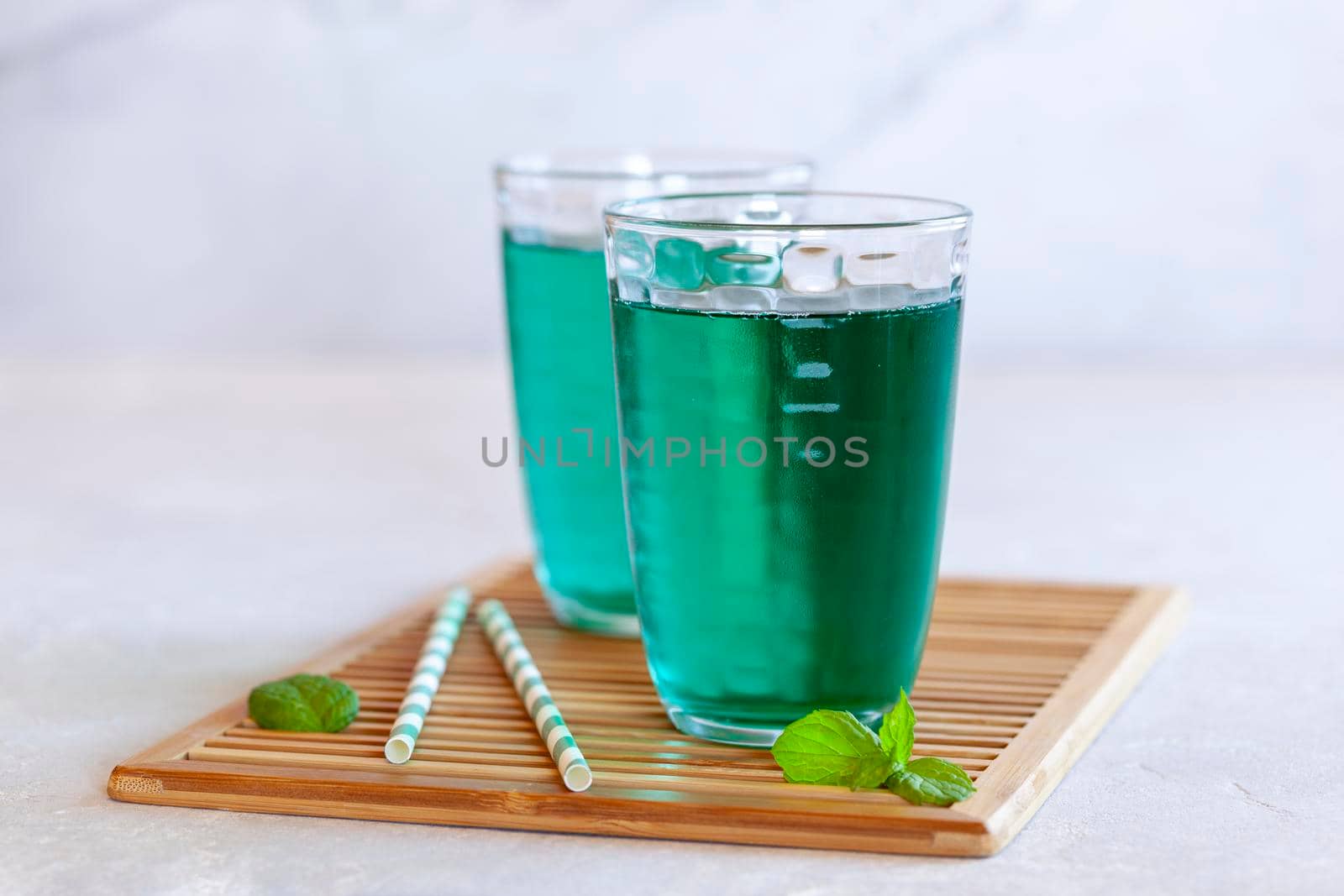 Diabolo menthe, french popular non-alcoholic cold drink, portion of two