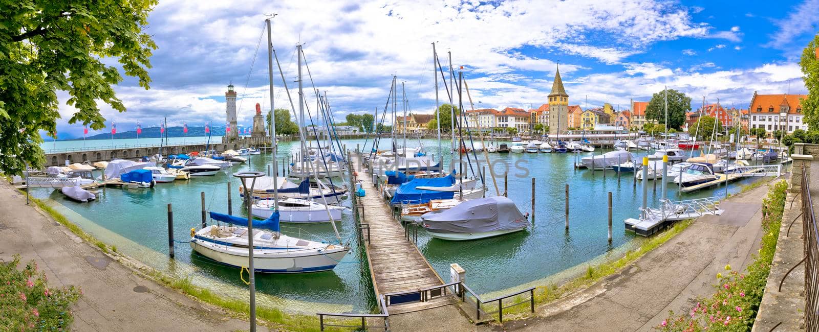 Town of Lindau on Bodensee lake panoramic view by xbrchx