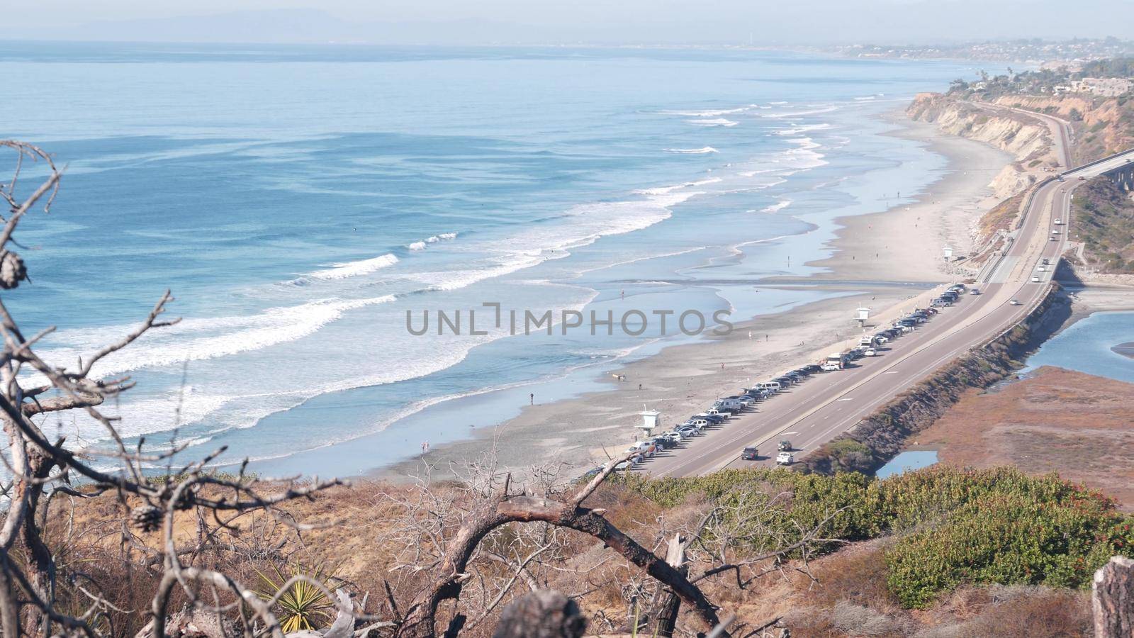 Pacific coast highway 1, Torrey Pines state beach ocean waves, travel California by DogoraSun