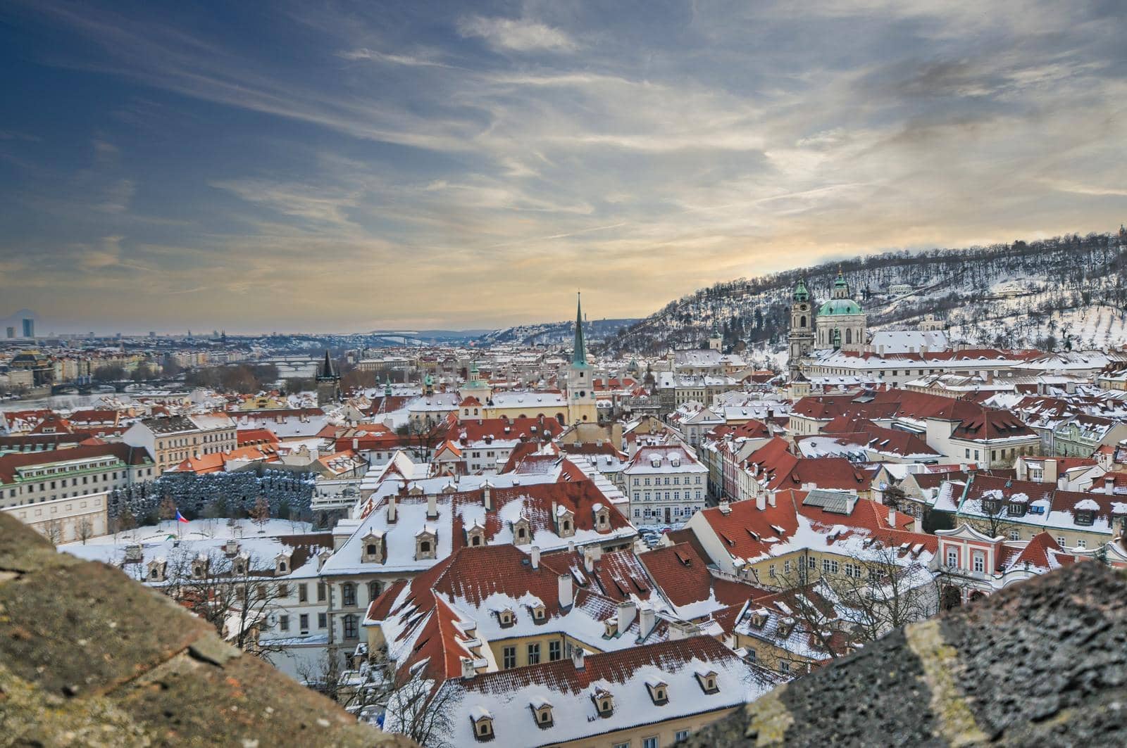 Panoramic view on Prague city famous travel destination in Czech Republic