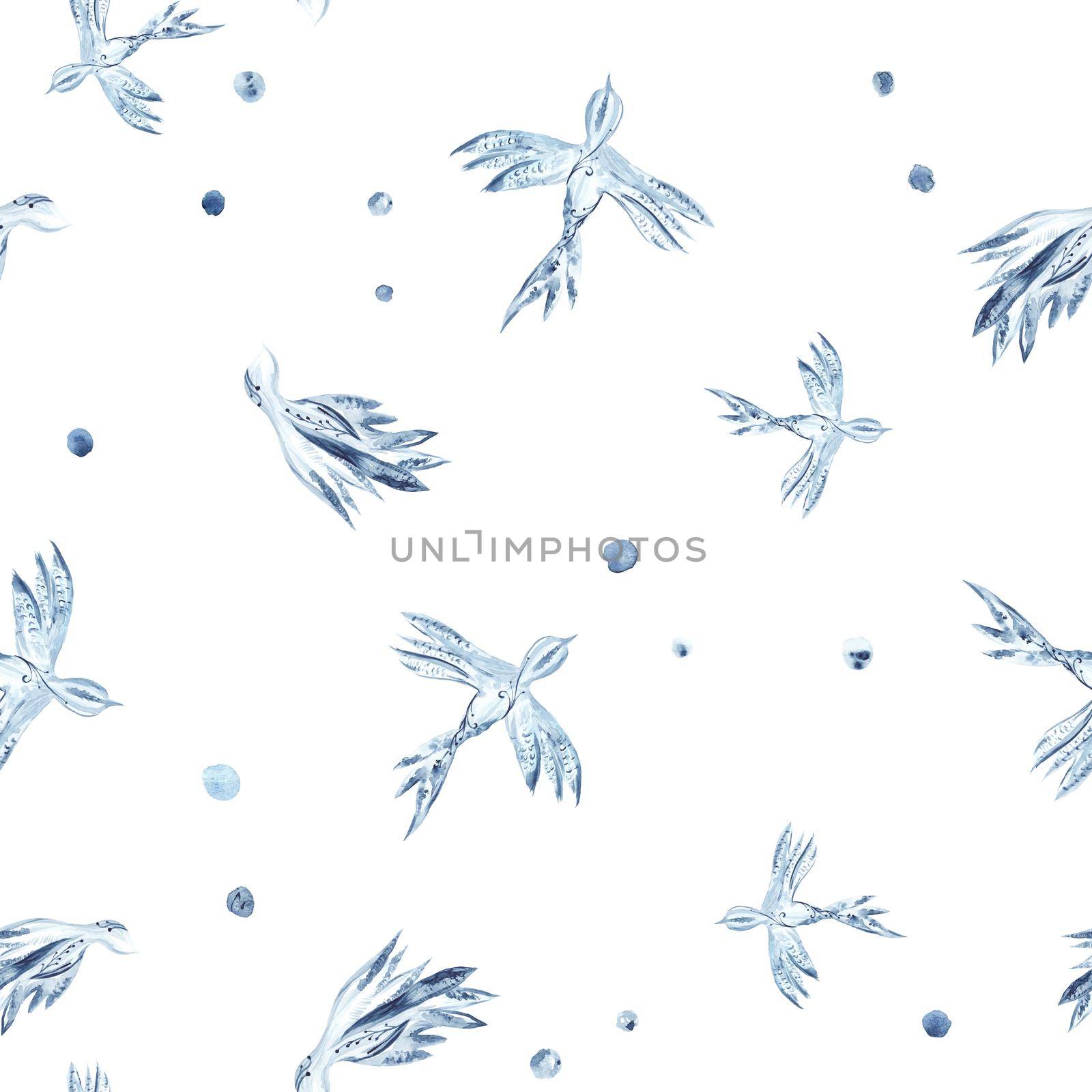 Gentle light airy indigo pattern for textile and wallpaper design