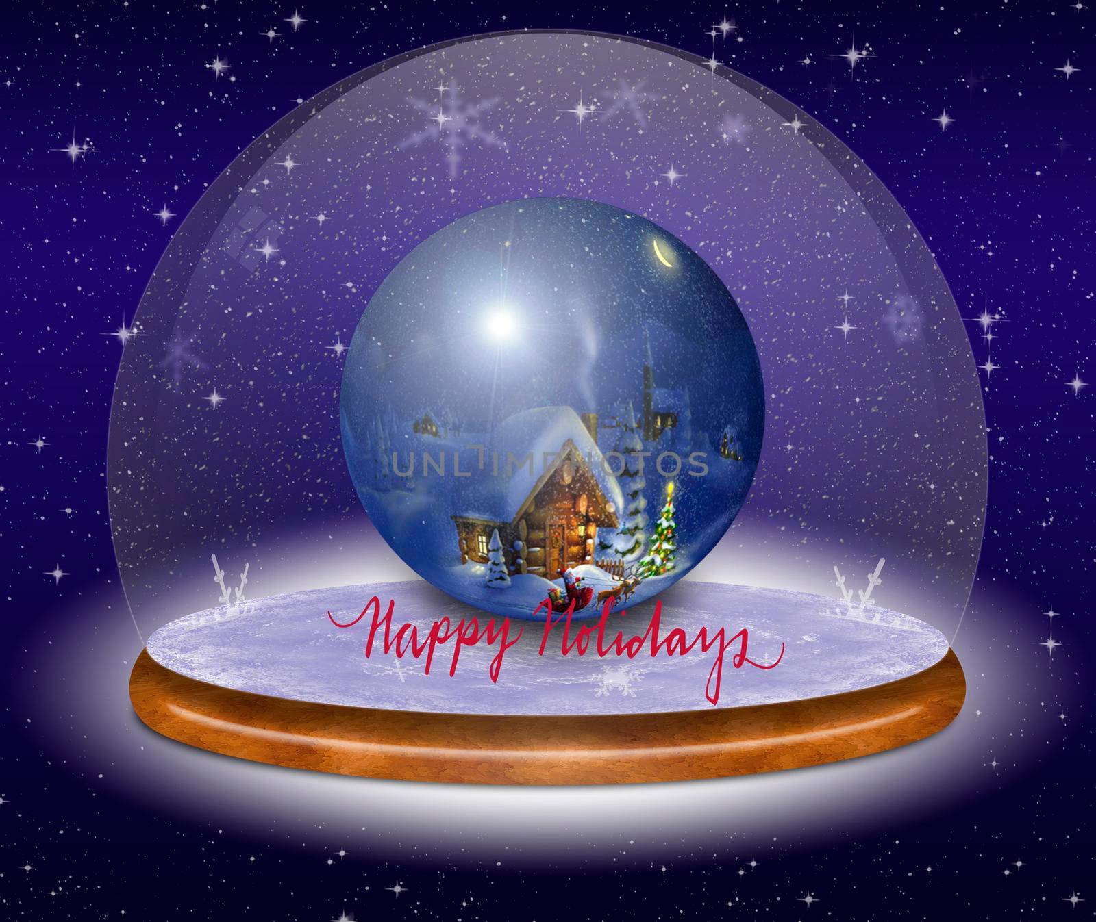 Christmas card : on a frosty background with snowflakes beautiful ball with Christmas symbols.
