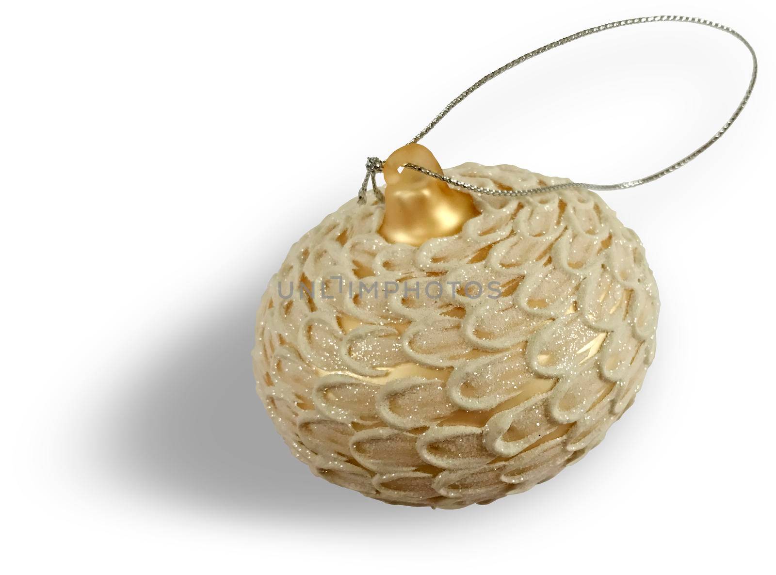 Beautiful Golden ball-decoration for the Christmas tree. Presented on a white background.