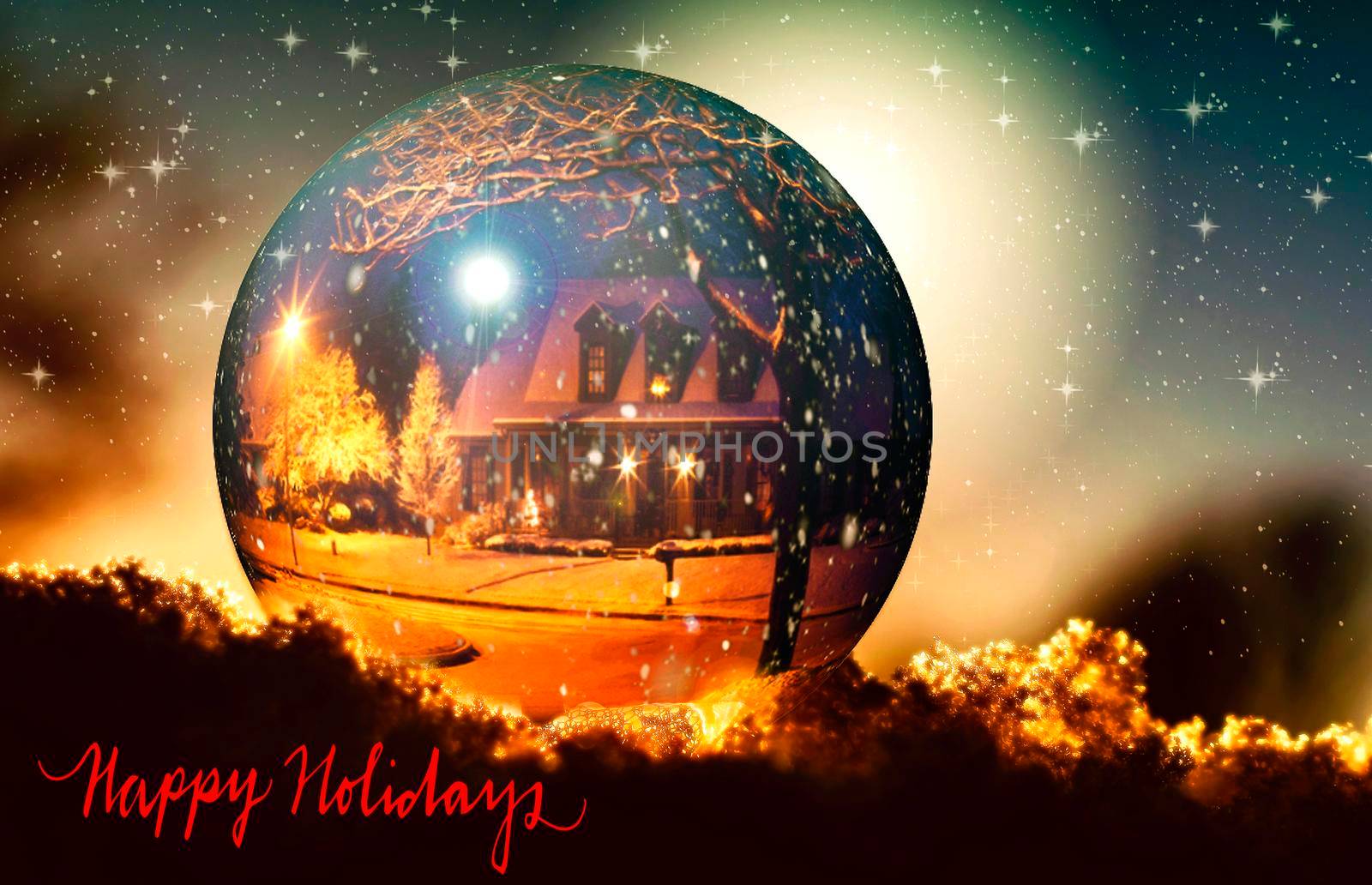 A beautiful Christmas card in a vintage style with a big ball and a greeting inscription.