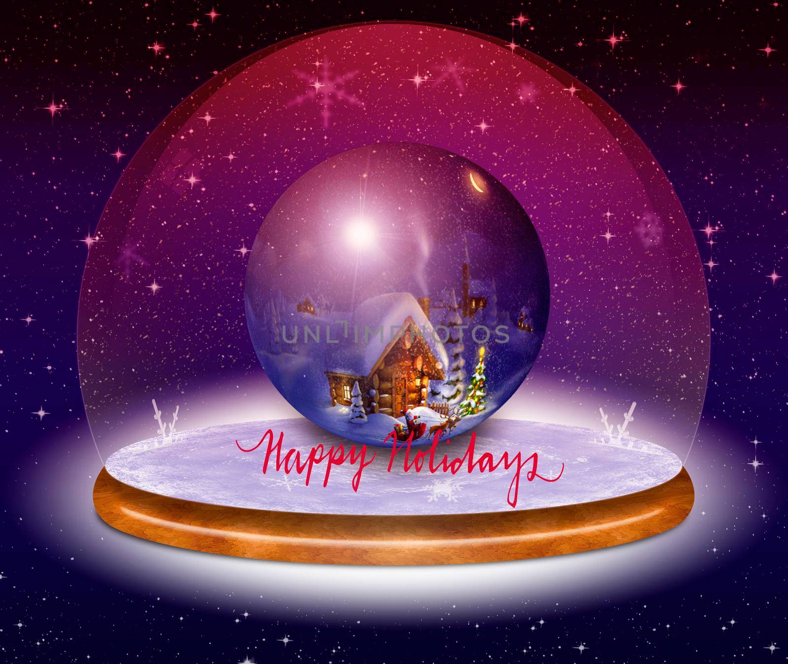 Christmas card : on a frosty background with snowflakes beautiful ball with Christmas symbols.