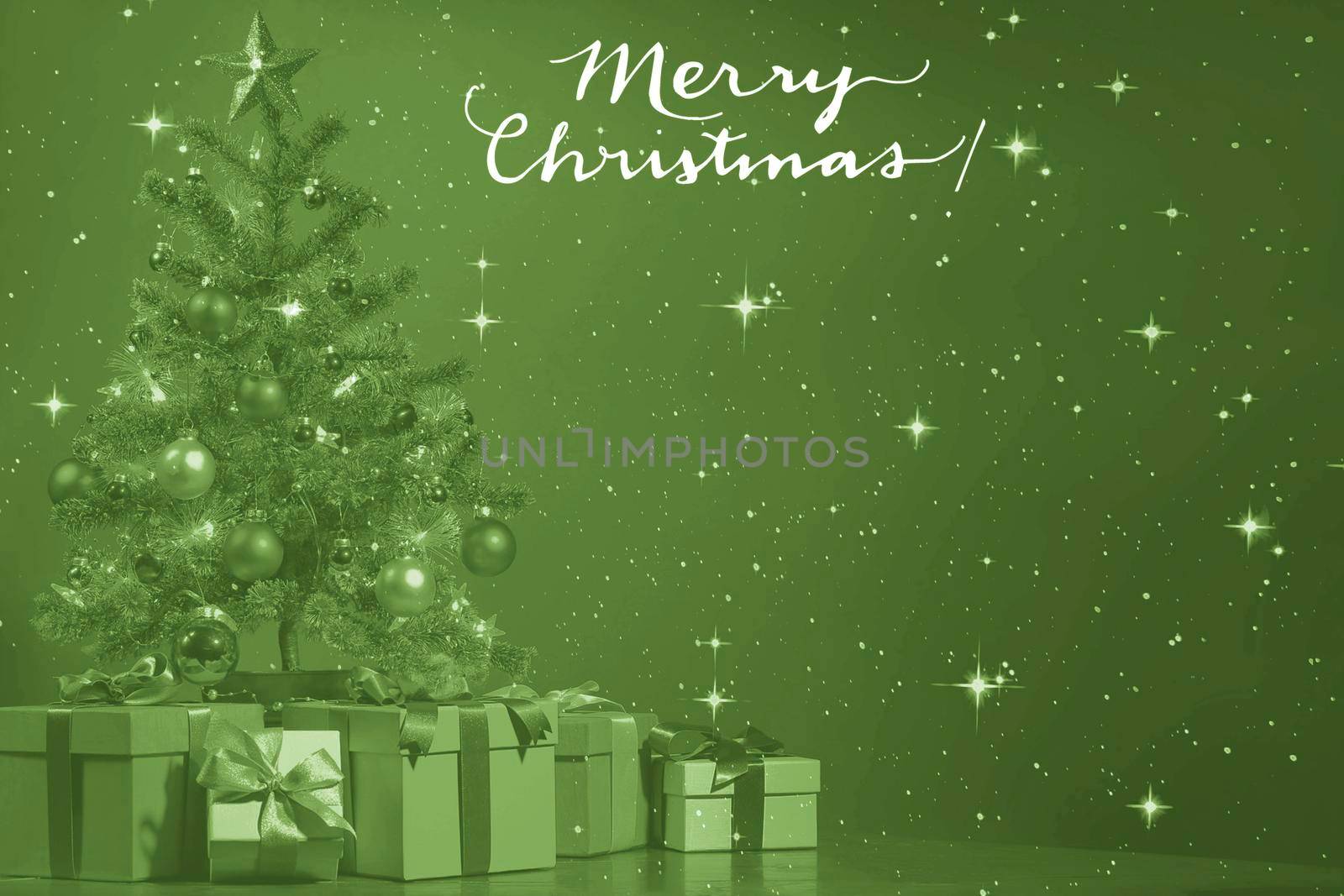 Background for greeting card with Christmas with the image of a Christmas tree with gifts.