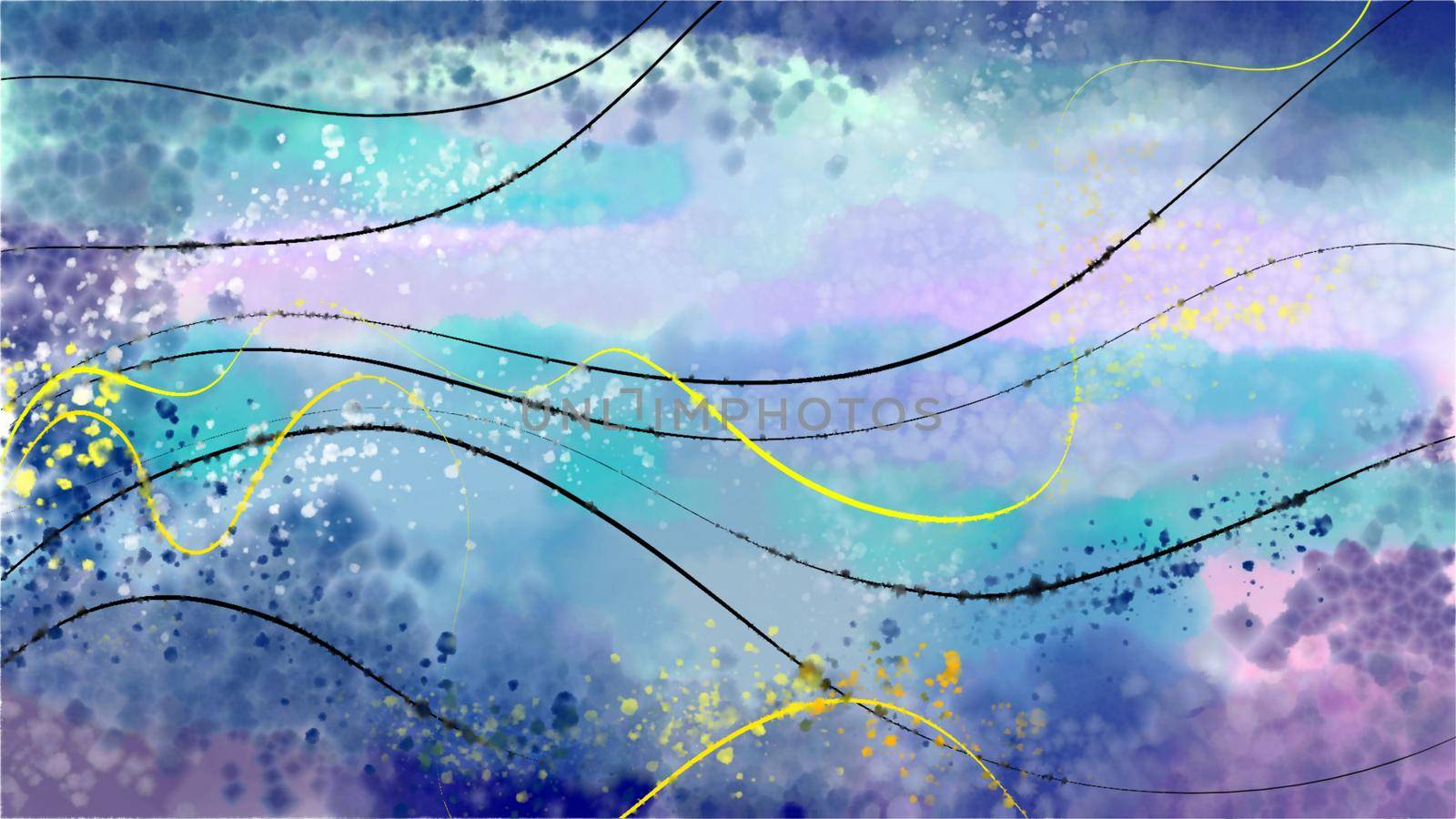 Abstract background for a horizontal banner. Beautiful waves on a watercolor blue background.