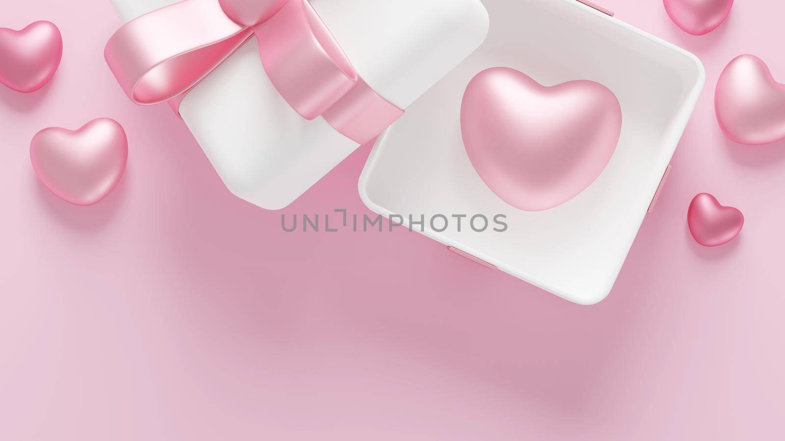 Gift box with hearts on pink background 3D render by Myimagine