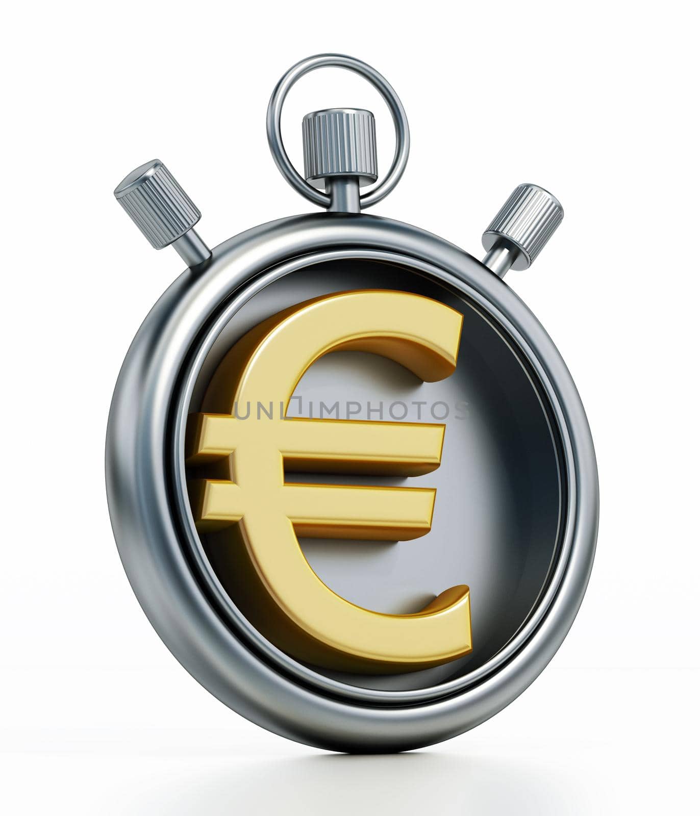 Euro symbol inside chronometer isolated on white background. 3D illustration by Simsek