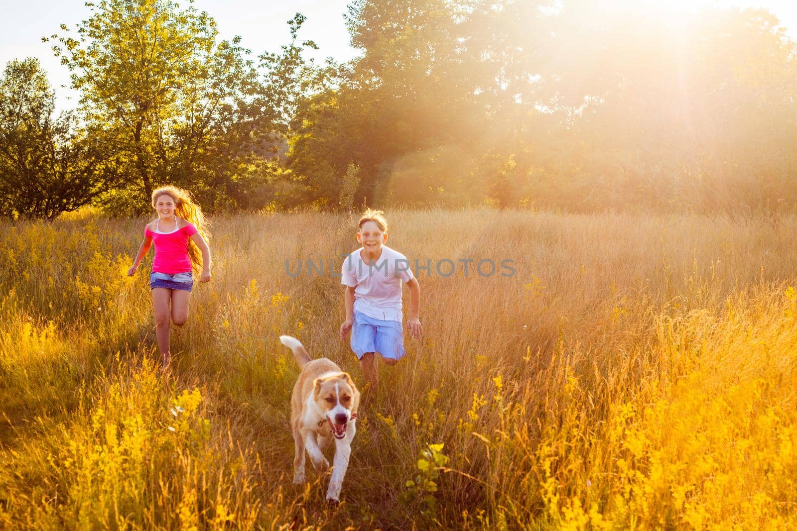 Children racing with their Alabai dog. by Khosro1