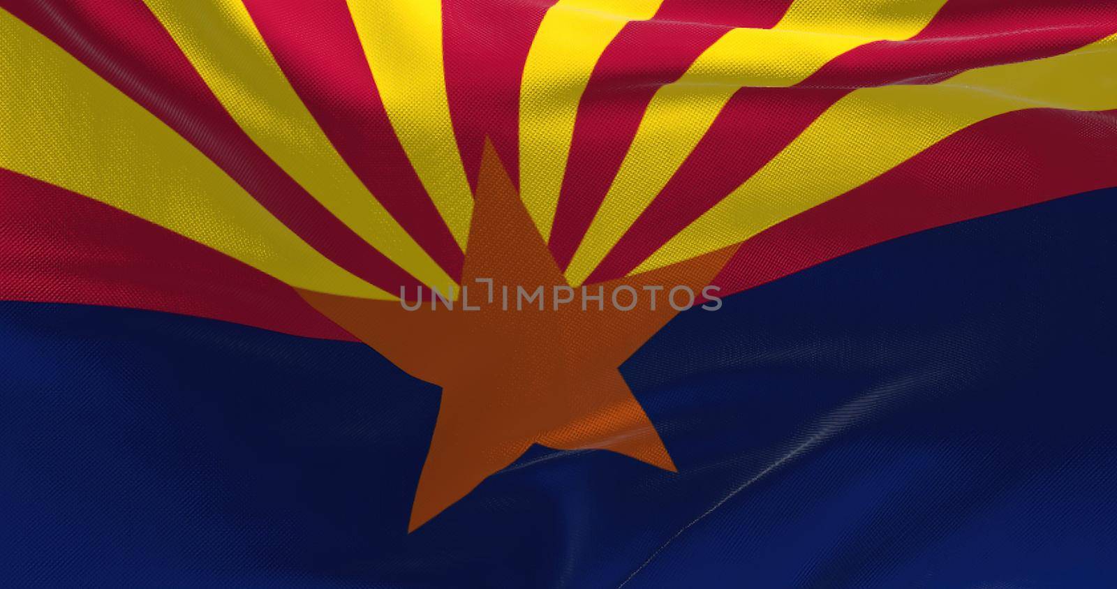 Close up of the state flag of Arizona waving in the wind. Democracy and independence. American state.