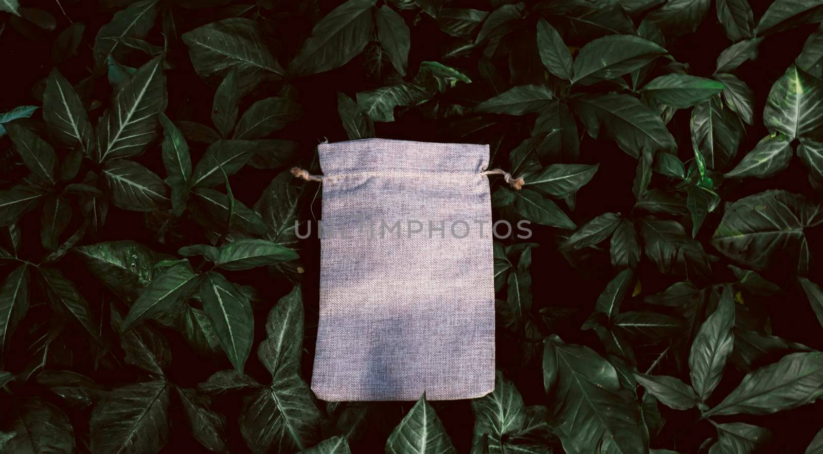 Blank White Mockup Linen Cotton Tote Bag on Green Bush Trees Foliage Background. Eco Nature Friendly Style. Environmental Conservation Recycling Concept . small idea packaging. carry on lifestyle by Petrichor