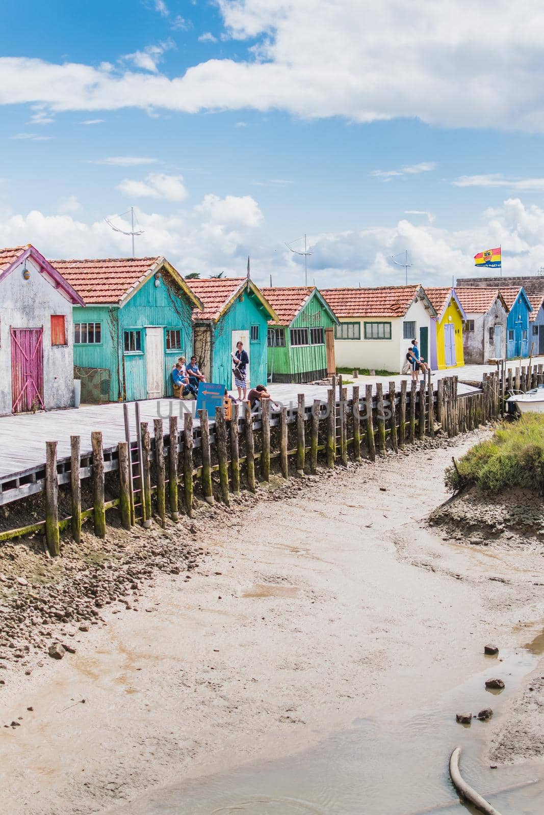 Colorful cabins on the harbor of Château d'Oléron, on the island of Oléron in France