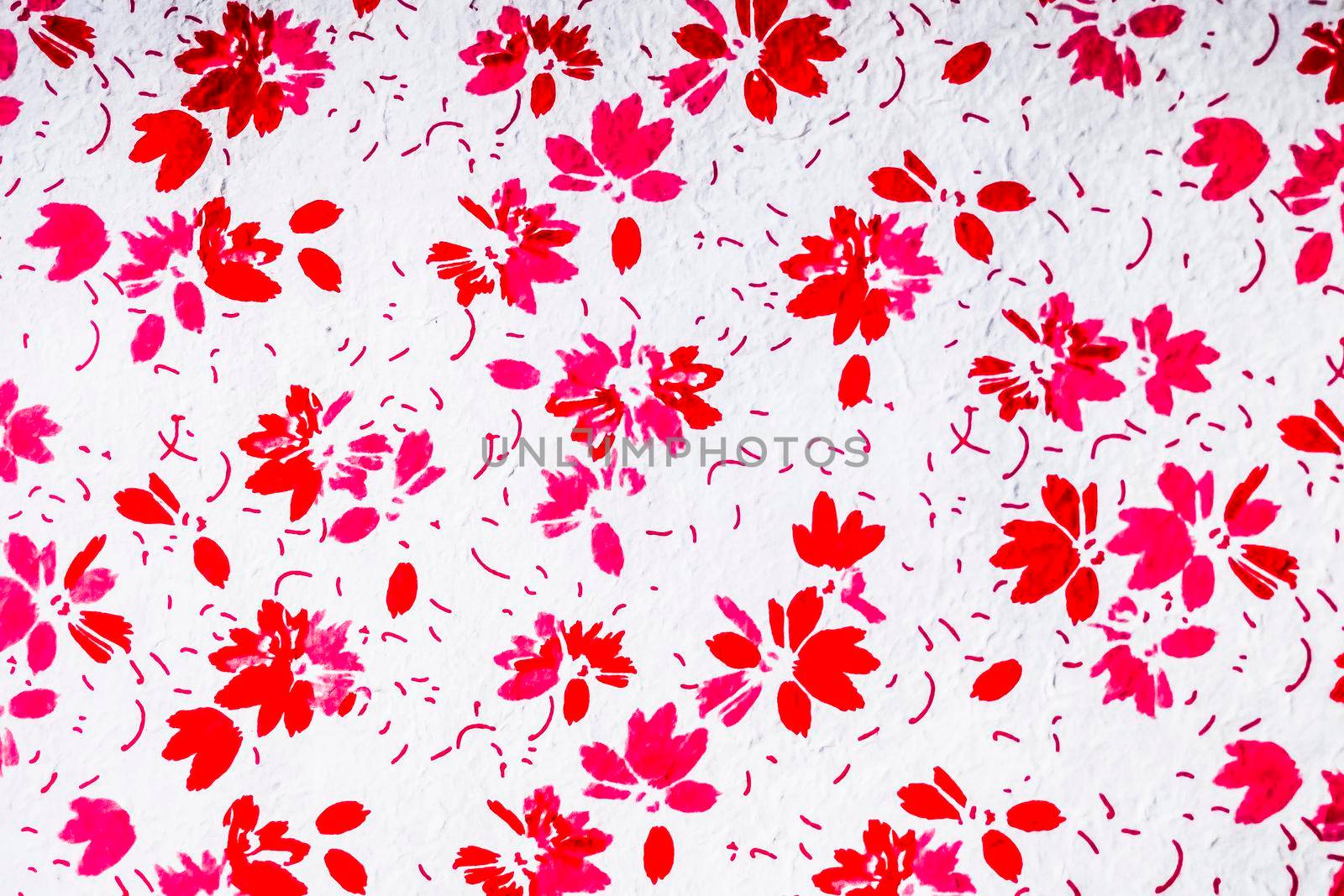 Seamless red floral texture made of petals fiber japanese paper pattern on a white background