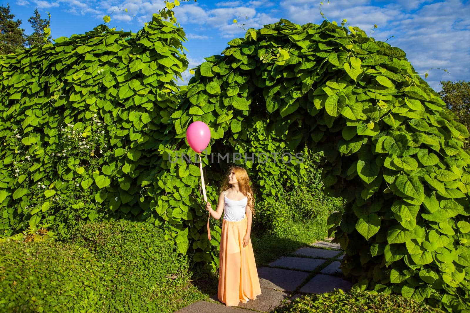 Portrait of happy girl with air balloon enjoying by Khosro1