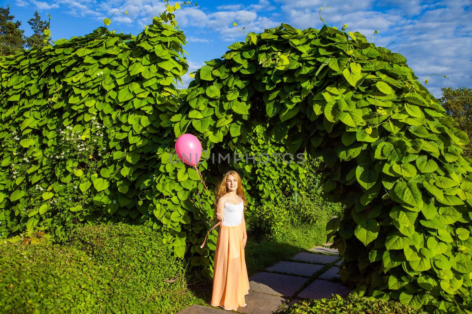 Portrait of happy girl with air balloon enjoying by Khosro1