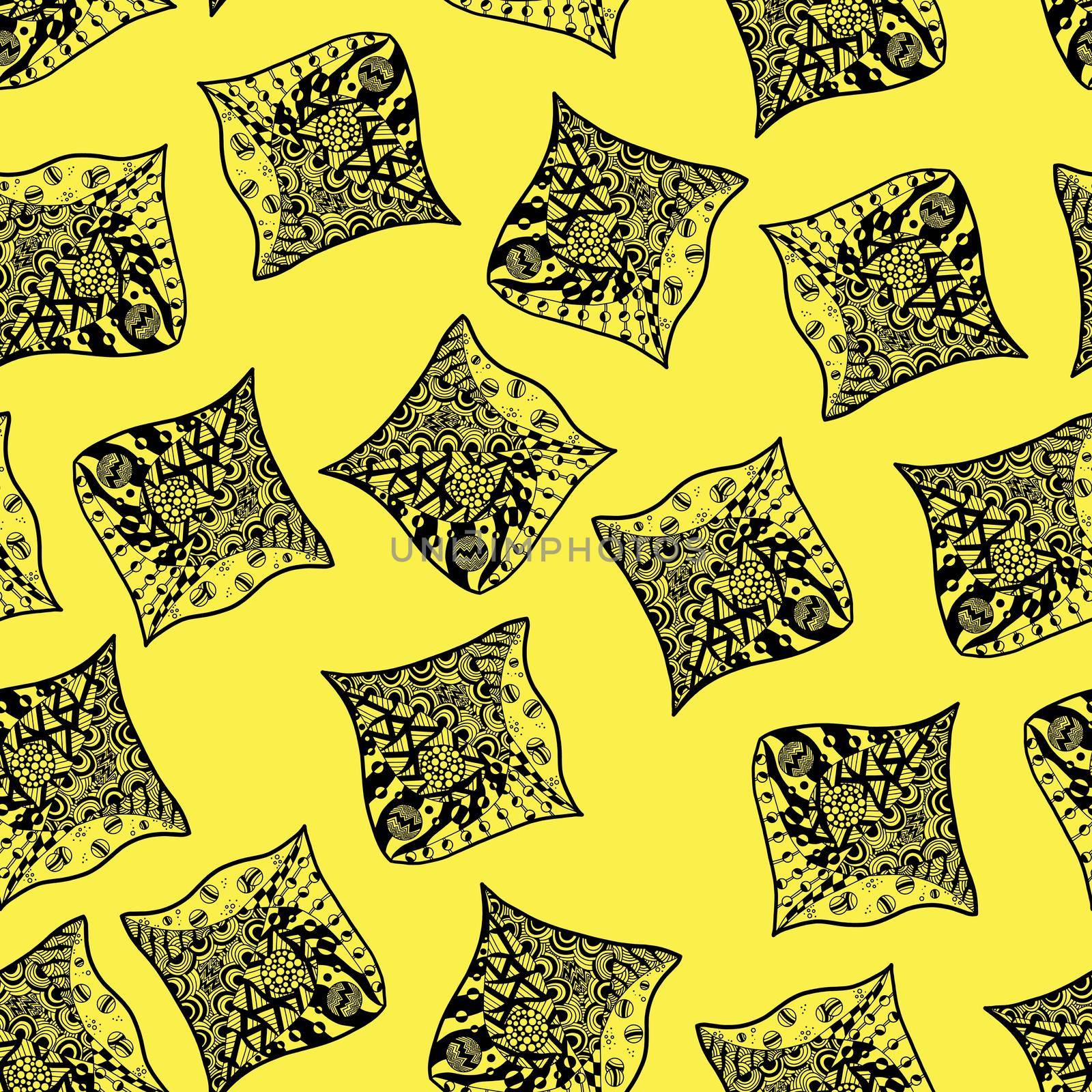 Abstract Zenart Seamless Pattern Illustration on the Yellow Background.