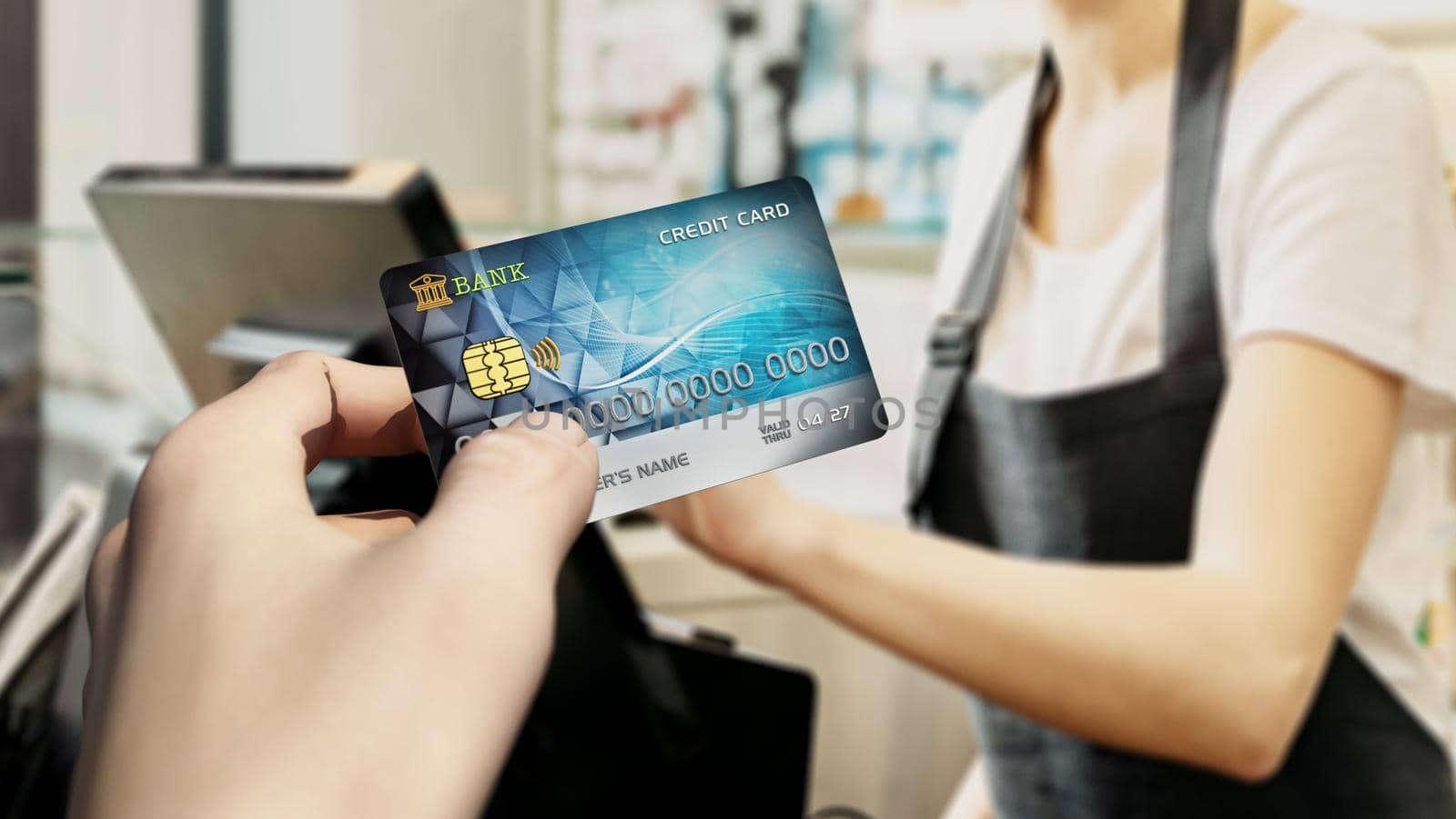 Generic credit card in hand. 3D illustration.