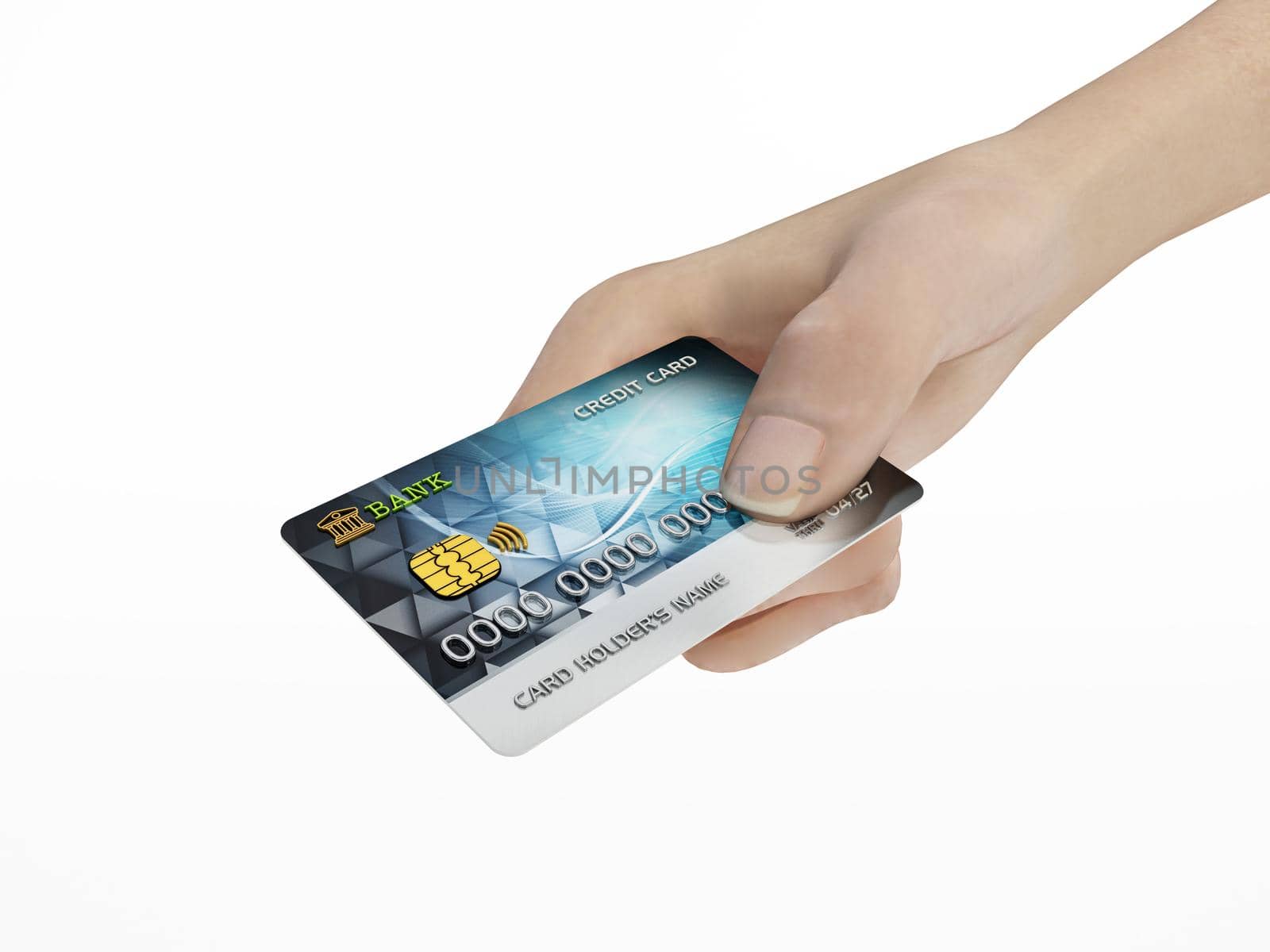 Generic credit card in hand. 3D illustration.