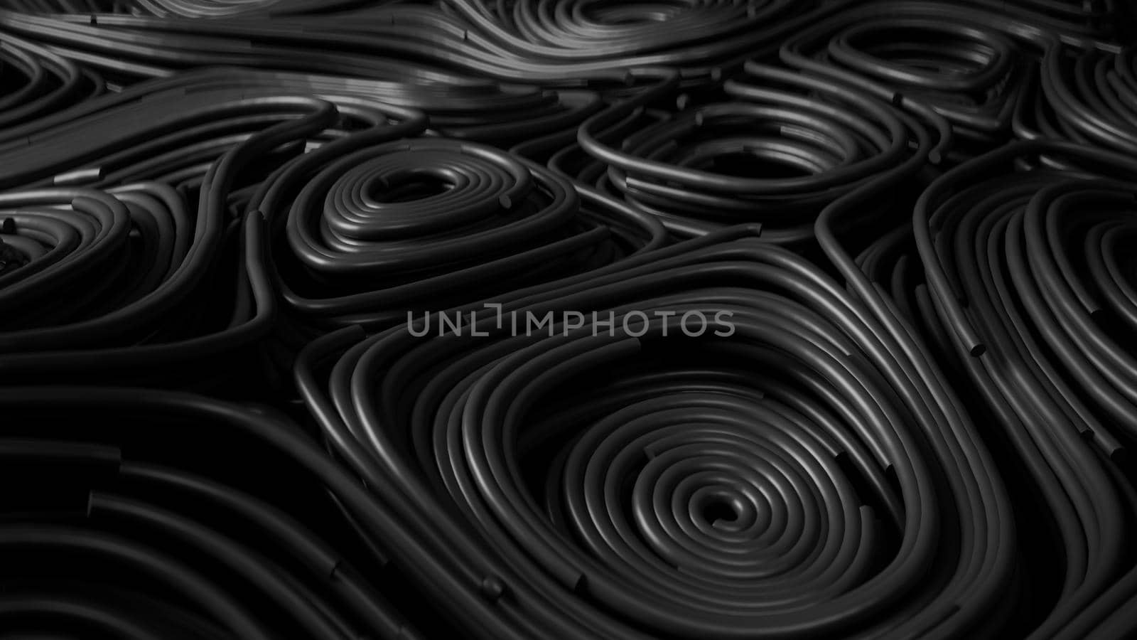 3d render black floating topographic abstract round field by studiodav