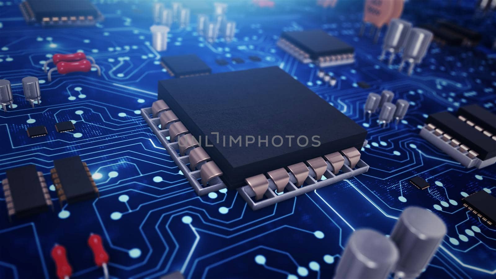 3D rendering Digital blue world circuit by studiodav