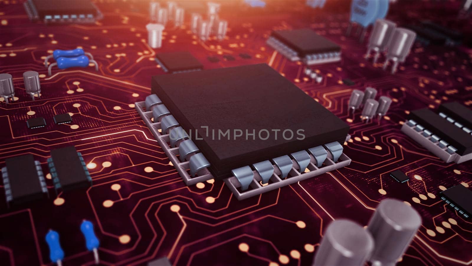 3D rendering Abstract red world circuit by studiodav