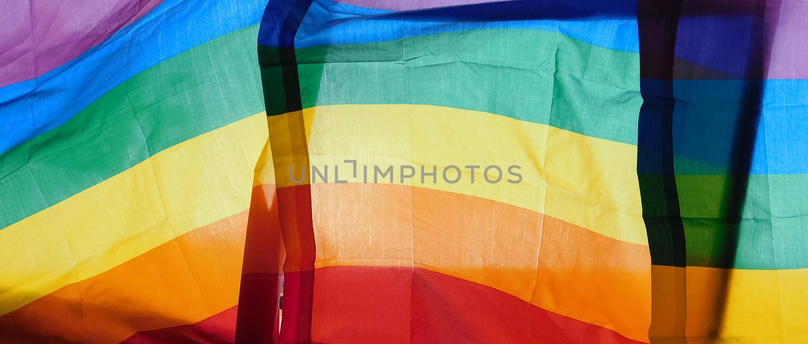 LGBT rainbow flag. Concept of the Pride month, freedom. Top view