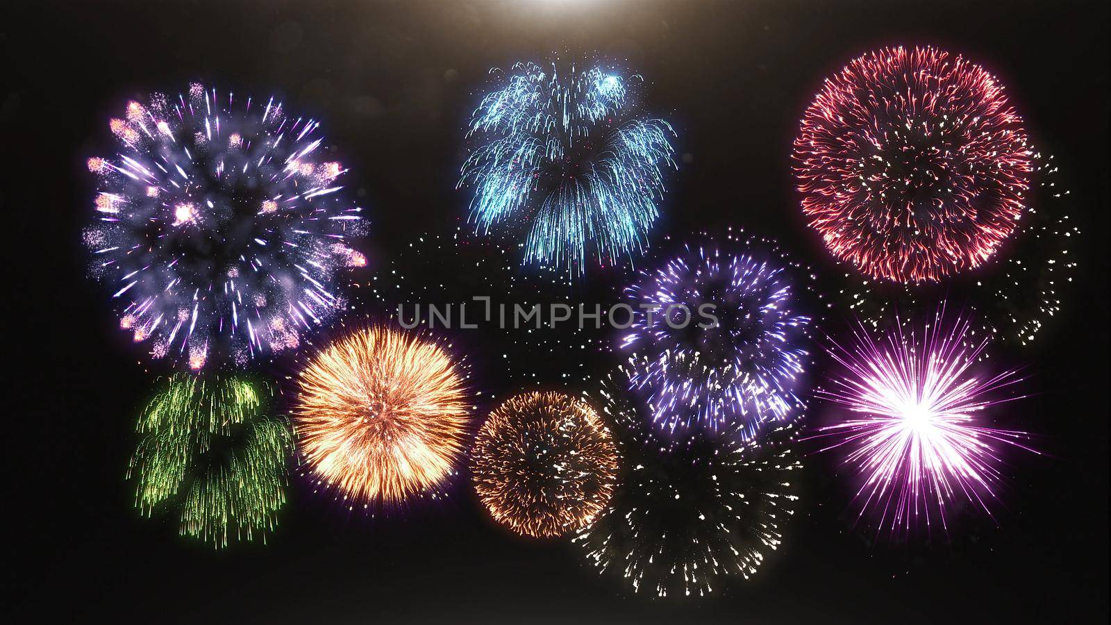 3d render of various fireworks and salute 4k