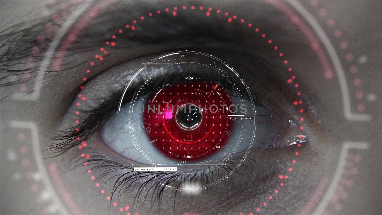 Macro red neon futuristic HUD eye plan by studiodav