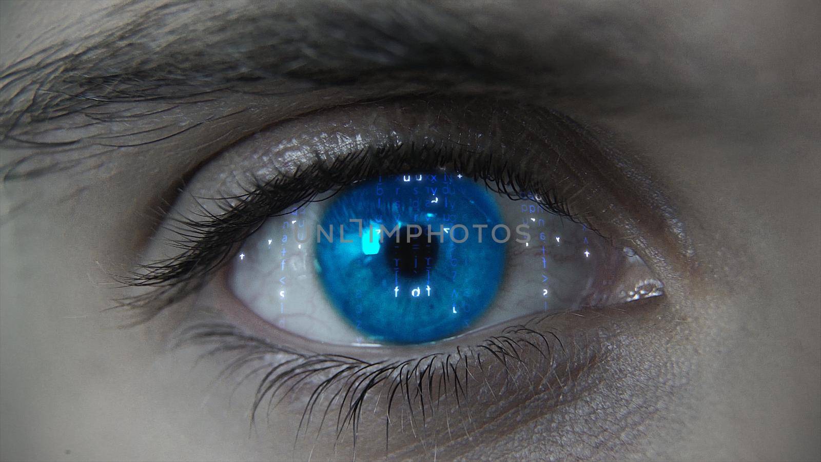 Macro blue neon futuristic HUD eye plan 4k