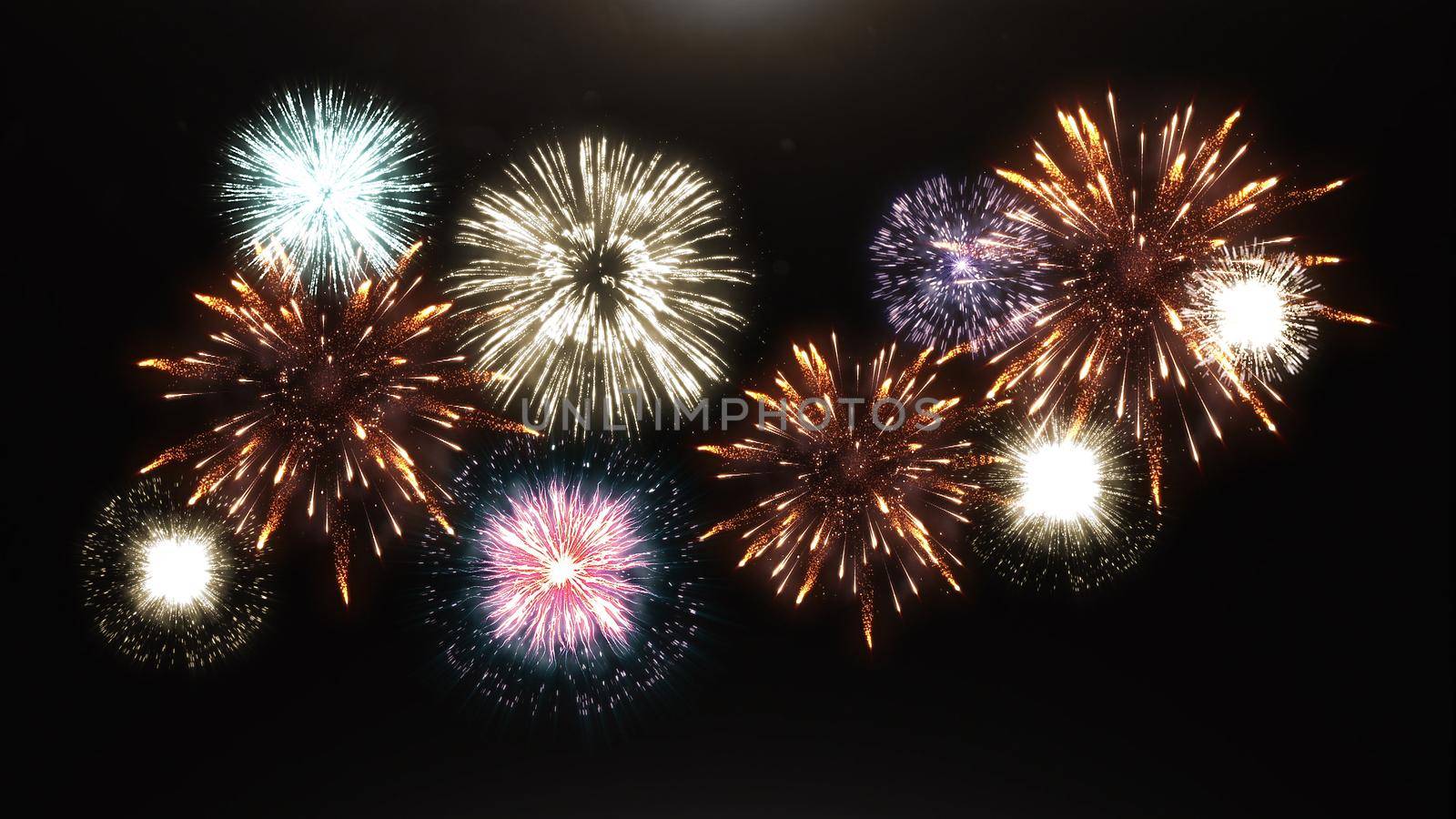 3d render of various fireworks and salute 4k