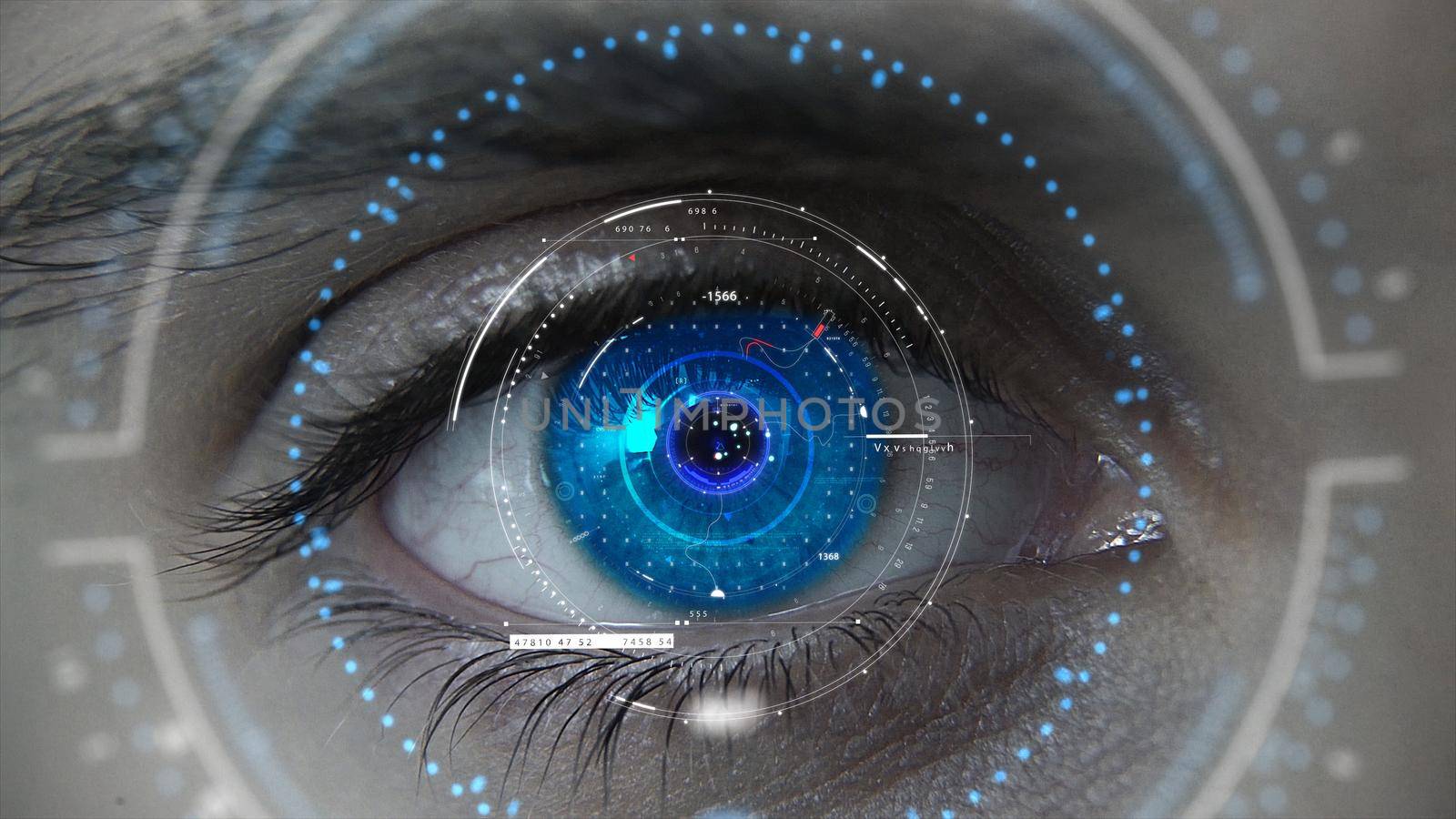 Macro blue neon futuristic HUD eye plan 4k
