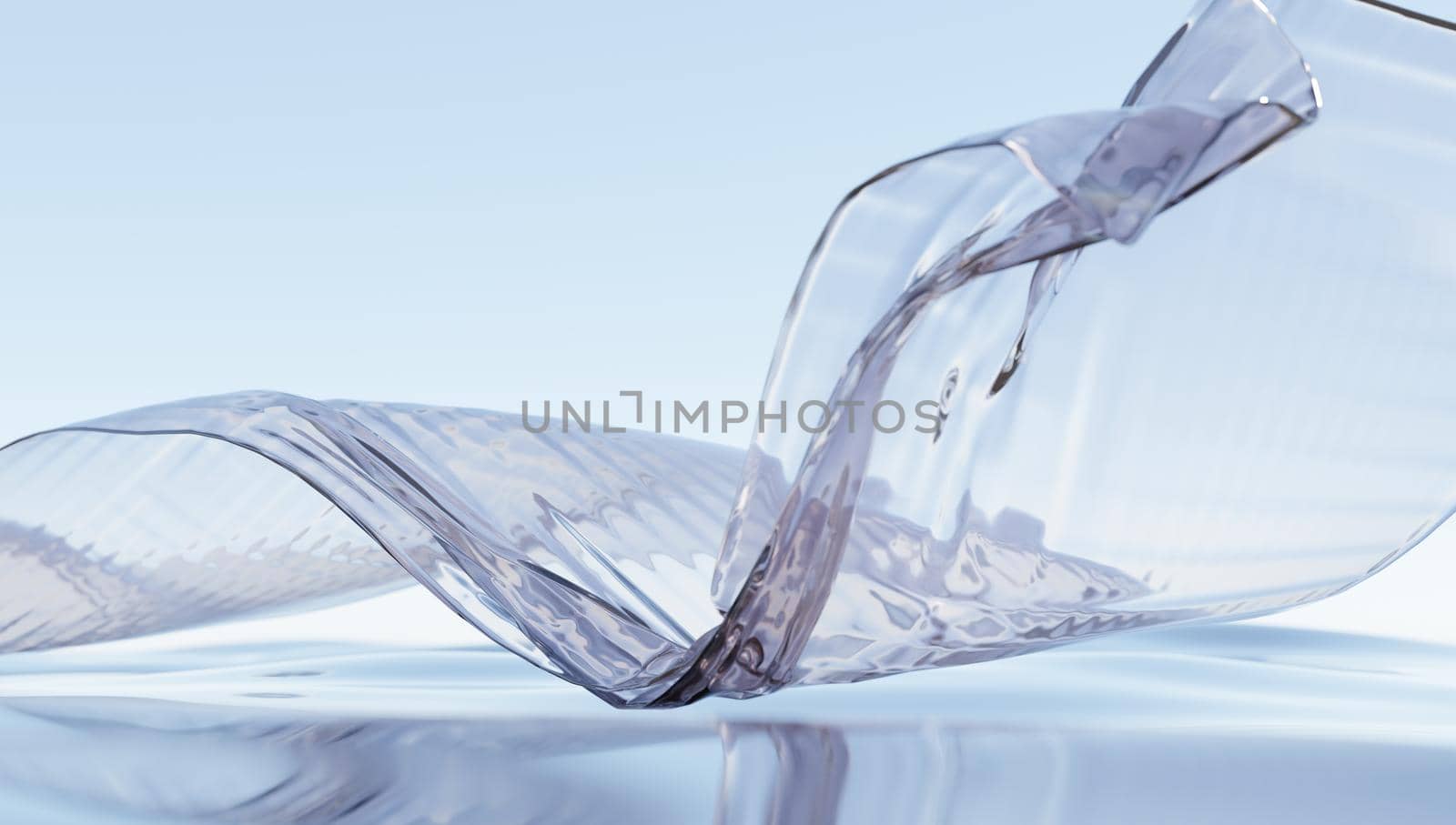 Wind glass ribbon on water. abstract wallpaper for banner. 3d rendering