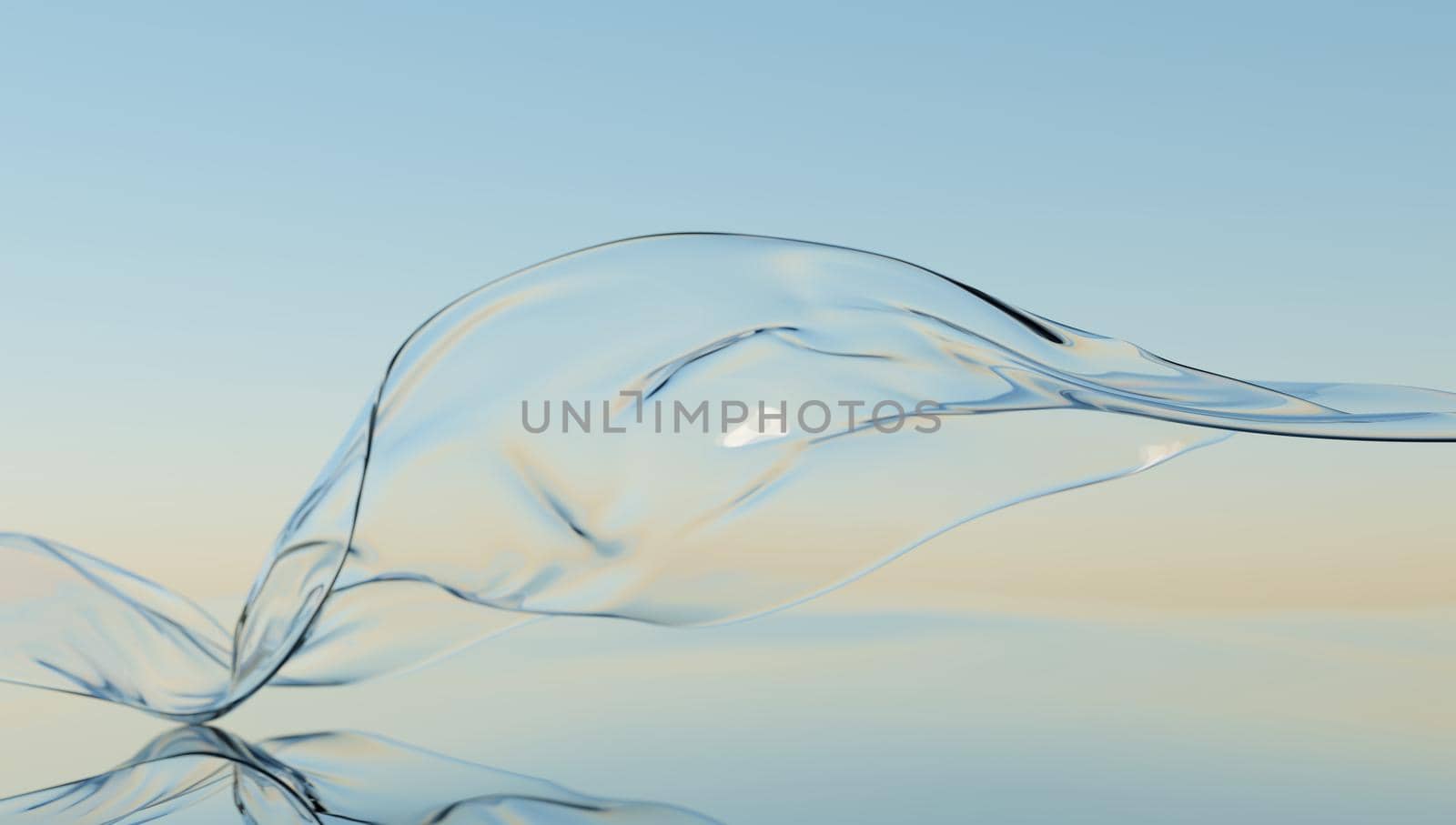 Wind glass ribbon on water. abstract wallpaper for banner. 3d rendering