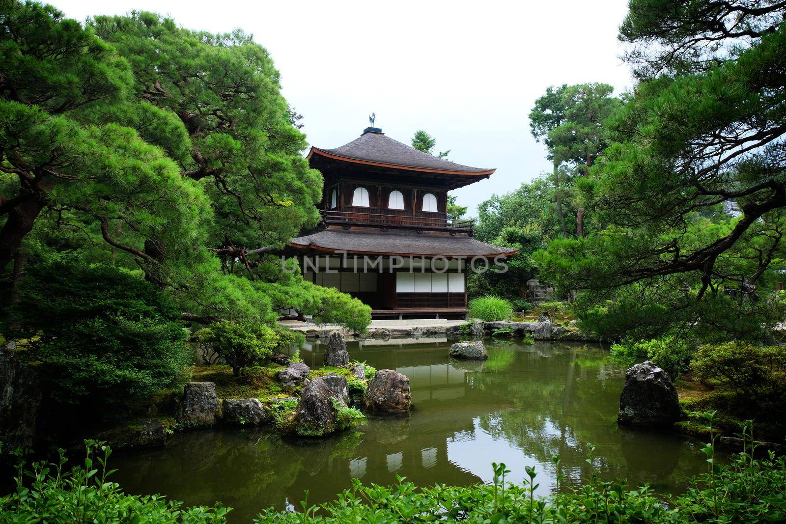 The kannonden at Jisho-ji, commonly known as the Silver Pavilion (Ginkaku-ji). A Zen buddhist temple in Kyoto, Japan.