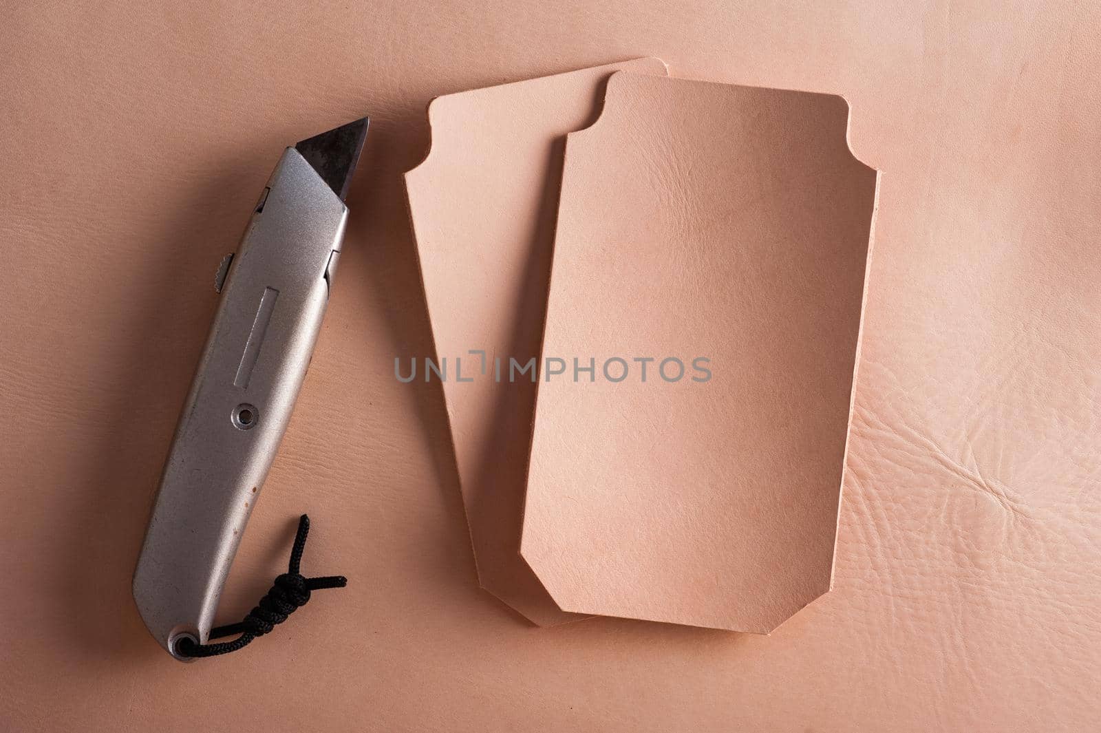 pieces of vegetable tanned leather, raw material for leather working