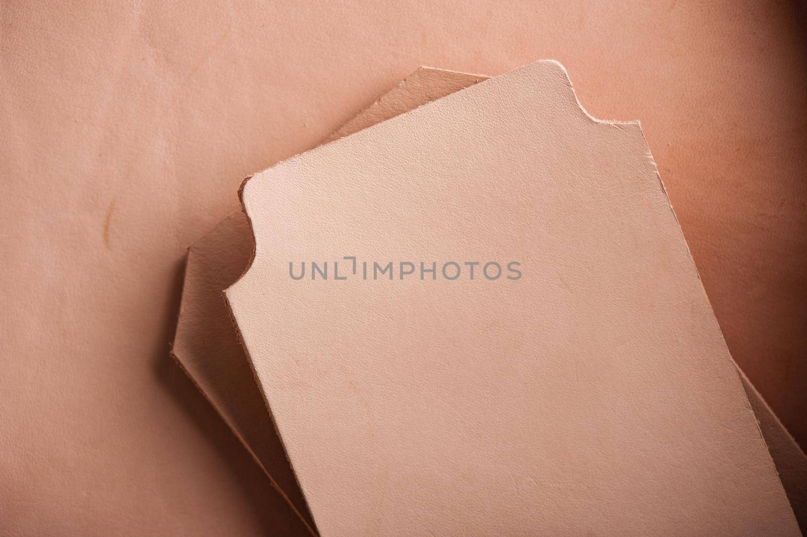 pieces of vegetable tanned leather, raw material for leather working