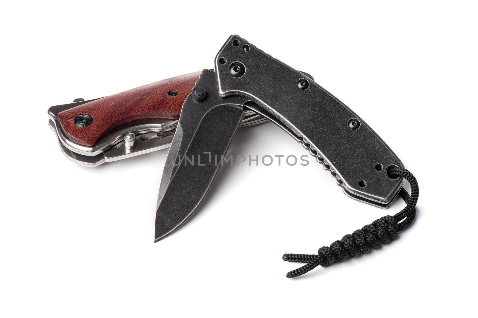 stainless steel folding knifes isolated over white background
