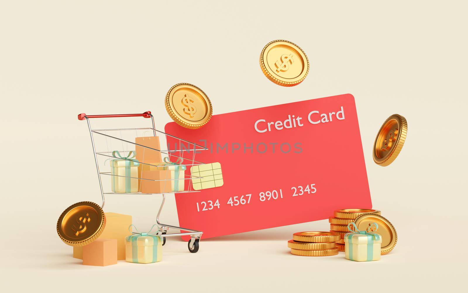 3d illustration banner, Shopping by using credit card by nutzchotwarut