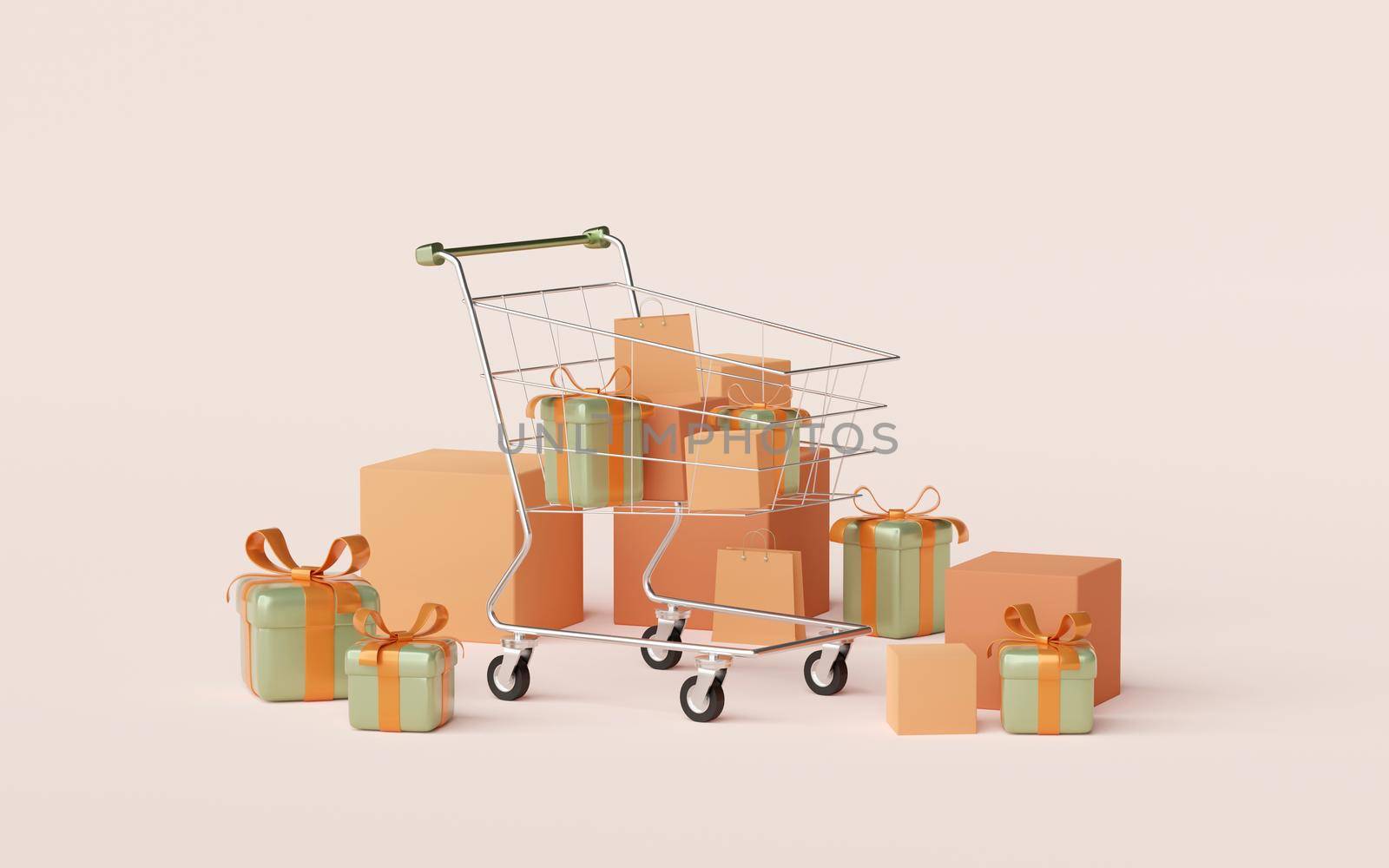 3d illustration of Shopping cart with gift box, banner of advertisement by nutzchotwarut