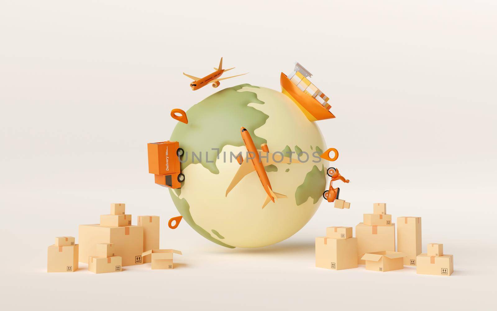 Global logistics, delivery and cargo transportation, 3d illustration by nutzchotwarut